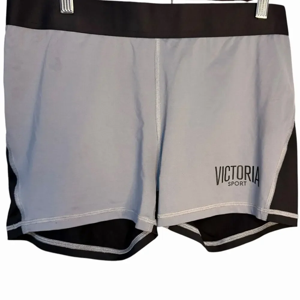 Victoria's Secret Sport Hot Mini Shorts Womens Large Gray Black Athletic Stretch